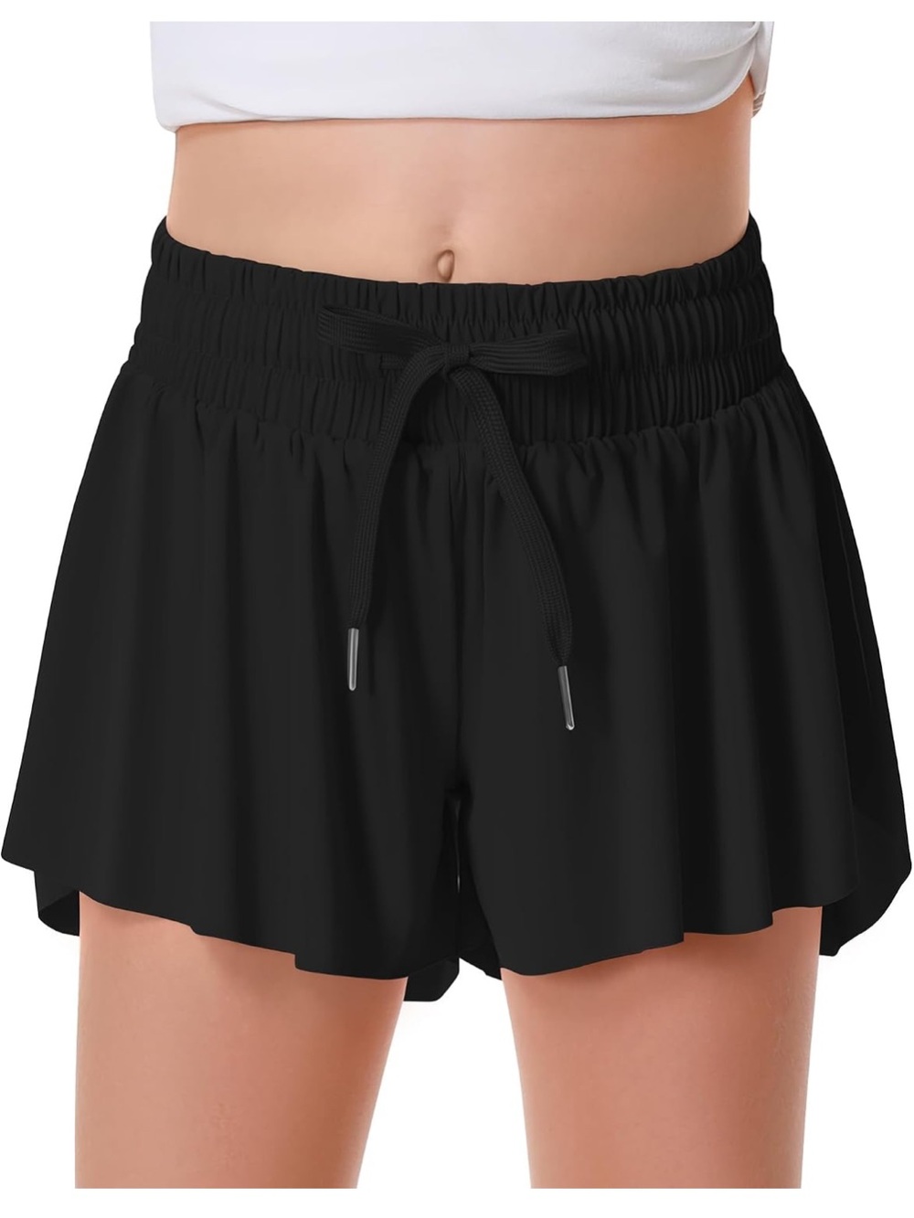 HEYIELDA . New !Black Smocked Waist Drawstring Mini Shorts large